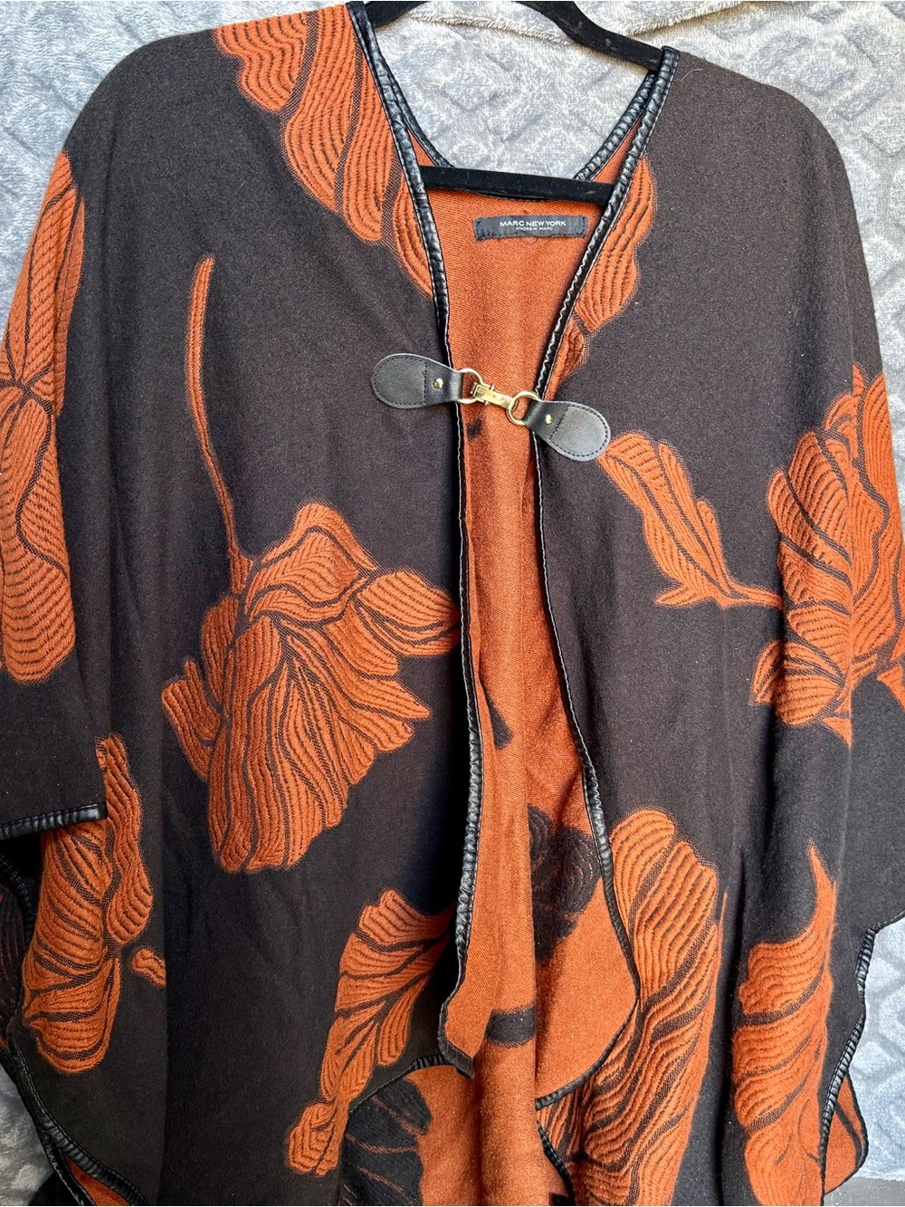 Marc New York Black & Rust Knit Poncho with Gold Toggle